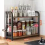 2-Tier Kitchen Storage Rack with Hooks – Heavy-Duty Spice & Condiment Organizer